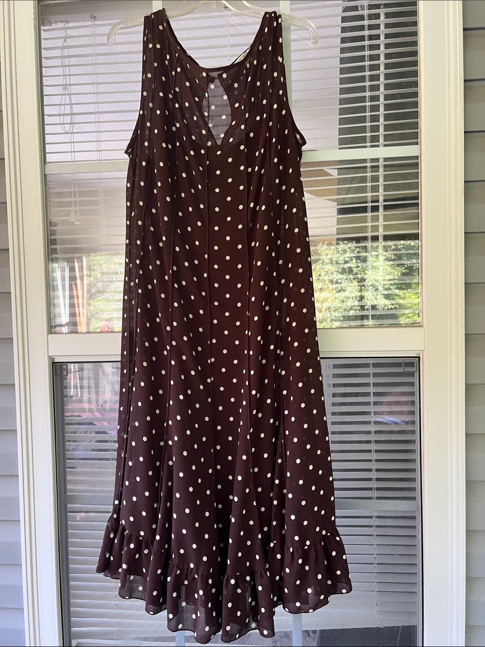 Sandra Darren Brown Polka Dot Sleeveless Maxi Dress